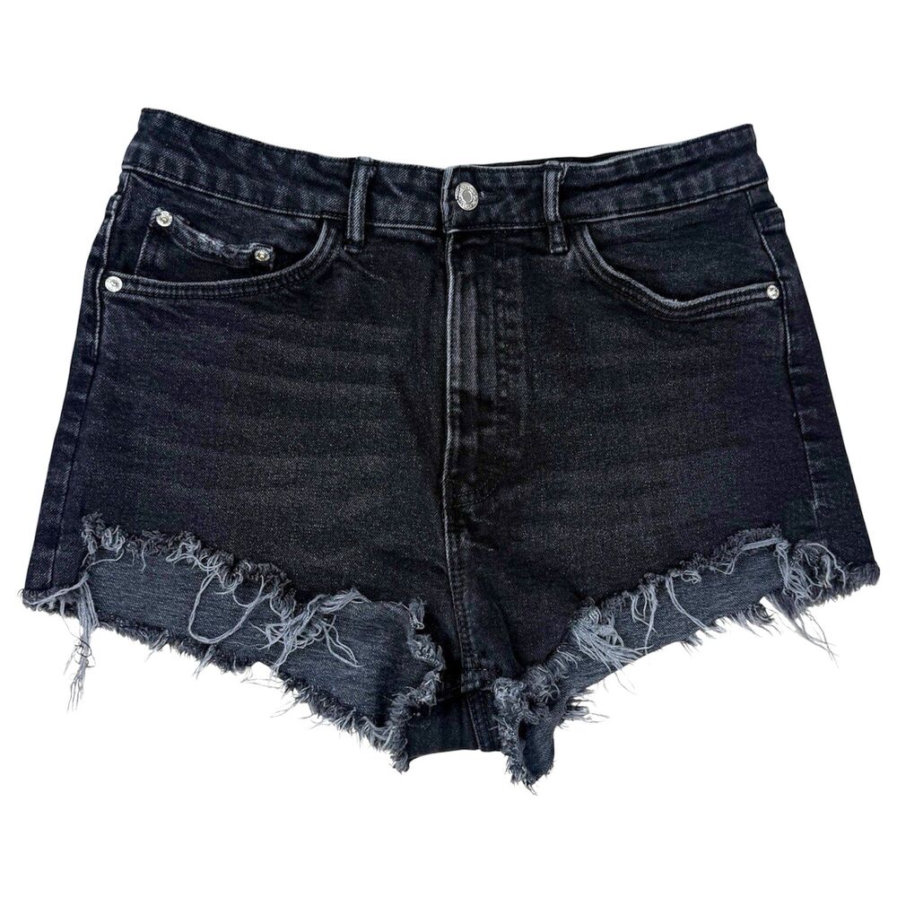 Zara Black Denim Frayed Cutoff Shorts Size 10